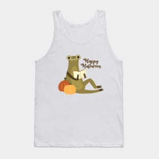 Autumn frog reading a book Happy Halloween Tank Top